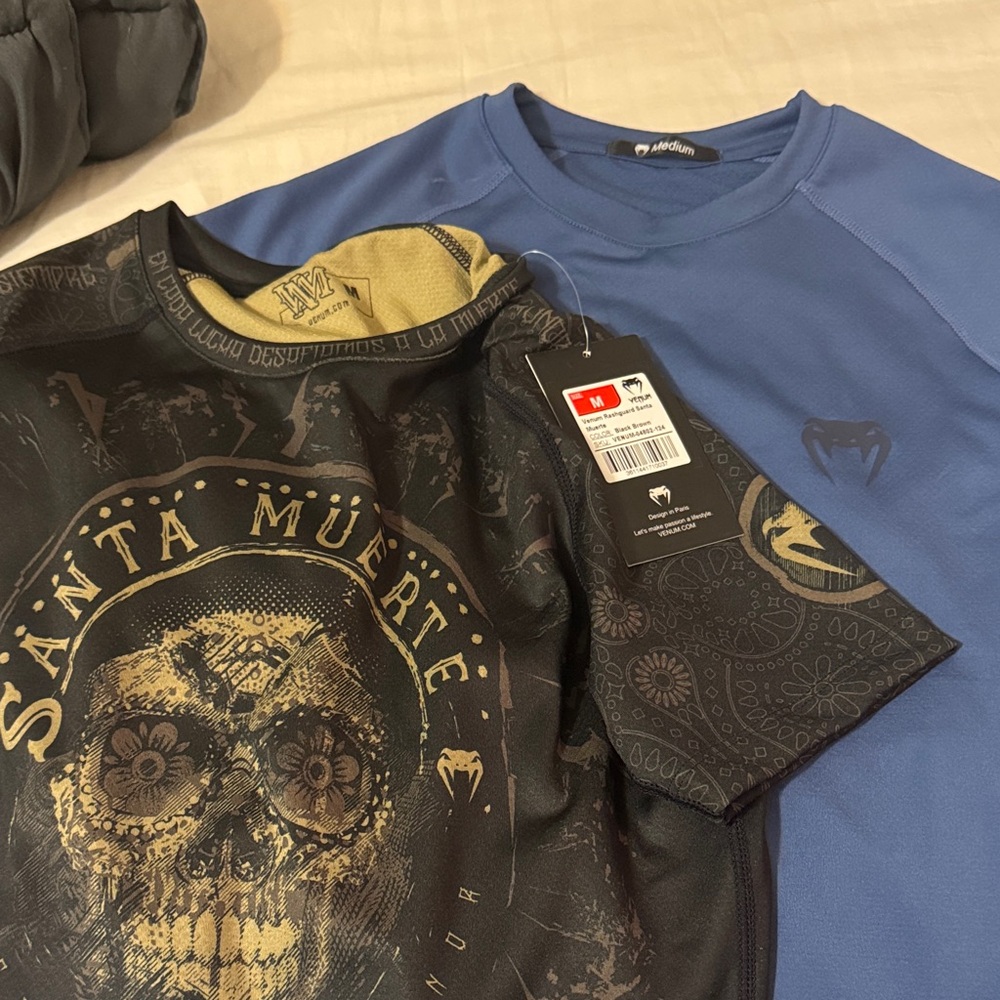 Venum Rashguards Medium women’s Santa Muerta and Blue bundle